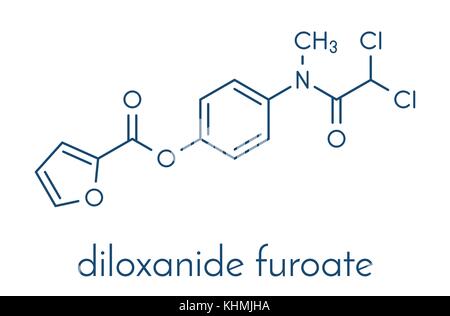 Diloxanide furoate de l'amibiase. molécule du médicament utilisé dans le traitement de l'Entamoeba histolytica infections. formule topologique. Illustration de Vecteur