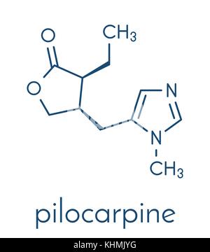 Alcaloïde pilocarpine. molécule du médicament utilisé dans le traitement du glaucome et la bouche sèche (xérostomie). formule topologique. Illustration de Vecteur