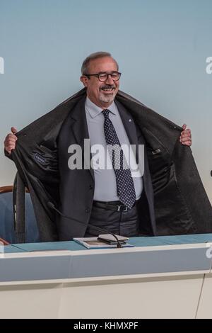 Conférence de presse, au Palazzo Chigi, entre le Gouvernement et les partenaires sociaux 2017 Banque D'Images