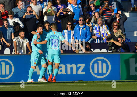 Saragosse, Espagne. 18 Nov, 2017. Luis Suarez, Leo Messi lors du match entre CD Leganes vs FC Barcelone, semaine 12 de la Liga au stade de Butarque, Saragosse, Madrid, Espagne - 18 novembre 2017. Más Información Gtres Crédit : Comuniación sur ligne, S.L./Alamy Live News Banque D'Images