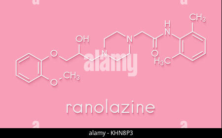 Ranolazine action antiangineuse molécule pharmaceutique. utilisé dans le traitement de l'angine de poitrine chronique. formule topologique. Banque D'Images