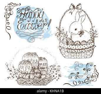 Ensemble avec symboles Pâques et lettres Illustration de Vecteur