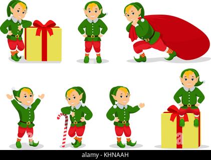 Vector illustration set de cartoon Christmas Elves Illustration de Vecteur