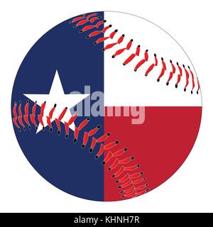 Un nouveau livre blanc au baseball avec surpiqûres rouges avec le drapeau du texas isolé sur fond blanc Illustration de Vecteur