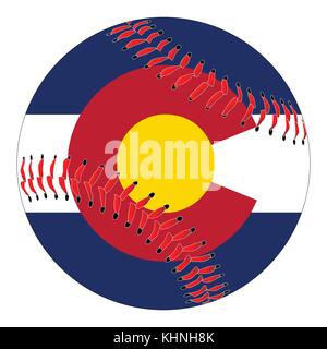 Un nouveau livre blanc au baseball avec surpiqûres rouges avec le drapeau de l'état du Colorado isolé sur fond blanc Illustration de Vecteur