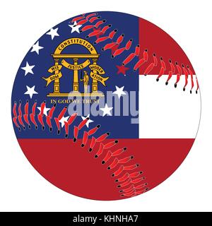 Un nouveau livre blanc au baseball avec surpiqûres rouges avec le drapeau d'état de Géorgie isolé sur fond blanc Illustration de Vecteur