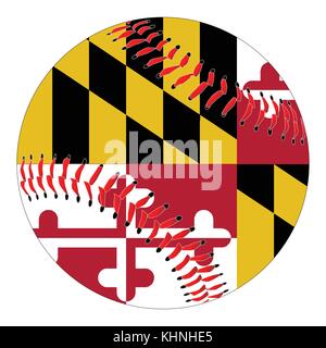 Un nouveau livre blanc au baseball avec surpiqûres rouges avec le drapeau de l'état du Maryland isolé sur fond blanc Illustration de Vecteur