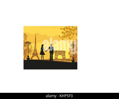 Couple romantique à Paris Illustration de Vecteur