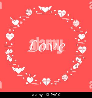 Cute vector illustration avec différents symboles romantique disposées en cercle. design pour la bannière, flyer, affiche ou imprimer. Illustration de Vecteur