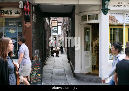 La fin de stonegate cour café (anciennement langton lane), un nickelway «' dans le centre-ville de York. Banque D'Images