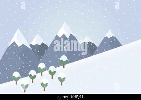 Modèle plat illustration de montagne Hiver paysage avec des arbres et de la neige - vector Illustration de Vecteur