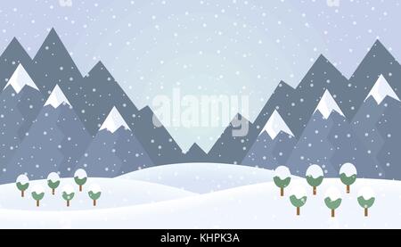 Modèle plat illustration de montagne Hiver paysage avec des arbres et de la neige - vector Illustration de Vecteur