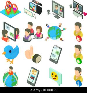 Réseau social icons set, style isométrique Illustration de Vecteur