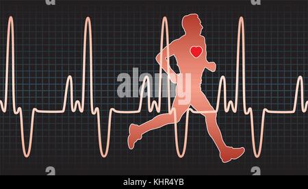 Rythme cardiaque et l'électrocardiogramme vectoriel running man Illustration de Vecteur