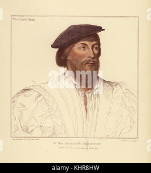 Thomas Vaux, 2 Baron Vaux d'Harrowden (1509-1556), poète anglais et noble. La gravure sur cuivre coloriée par Francis Bartolozzi après Hans Holbein à partir de fac-similés de dessins originaux de Hans Holbein, Hamilton, Adams, Londres, 1884. Banque D'Images