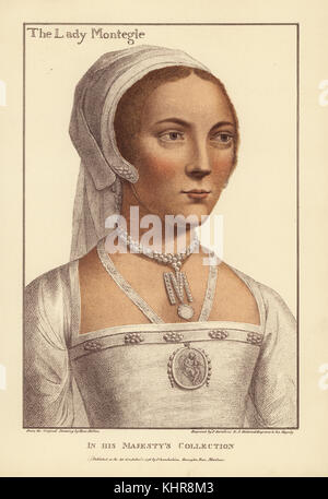 Mary Brandon, Dame Monteagle, femme de Thomas Stanley, 2e baron Monteagle (1507-1560). Femme de chambre de Jeanne Seymour. Aussi identifié comme Ellen Preston. La gravure sur cuivre coloriée par Francis Bartolozzi après Hans Holbein à partir de fac-similés de dessins originaux de Hans Holbein, Hamilton, Adams, Londres, 1884. Banque D'Images