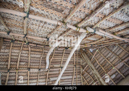 Fond plein cadre de tissu herbacé hut plafond avec direction soutient lissée. Banque D'Images