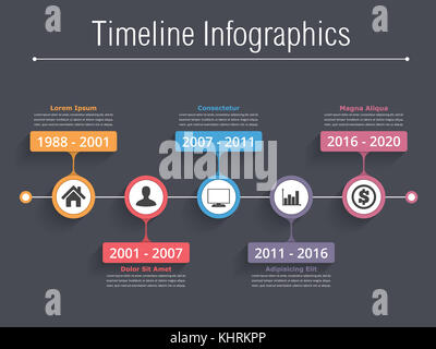 Montage horizontal avec place pour les icônes dates et texte, infographie timeline modèle, icônes et texte, vecteur illustration eps10 Banque D'Images