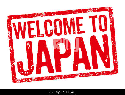 Timbre rouge sur fond blanc - bienvenue au Japon Banque D'Images