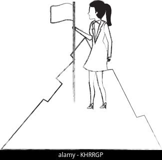 Businesswoman avec drapeau dans la montagne caractère avatar Illustration de Vecteur
