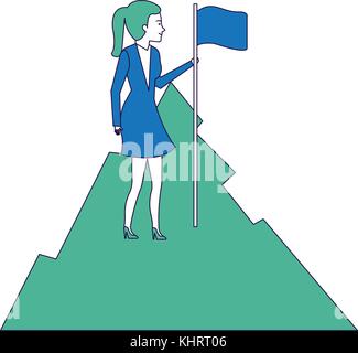 Businesswoman avec drapeau dans la montagne caractère avatar Illustration de Vecteur