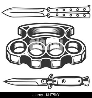 Brass knuckles, couteaux isolé sur fond blanc. élément de conception pour poster, emblème, signe. vector illustration Banque D'Images