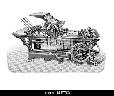 Machine de presse à imprimer Hugo Koch pour la production d'impression et d'édition, illustration du XIXe siècle Banque D'Images