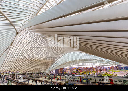 Liège, Belgique - novembre 2017 : LIÈGE-GUILLEMINS gare ferroviaire conçu par le célèbre architecte Santiago Calatrava Banque D'Images