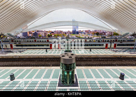 Liège, Belgique - novembre 2017 : train en vu à la gare des Guillemins à Liège conçu par le célèbre architecte Santiago Calatrava Banque D'Images