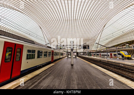 Liège, Belgique - novembre 2017 : LIÈGE-GUILLEMINS gare ferroviaire conçu par le célèbre architecte Santiago Calatrava Banque D'Images