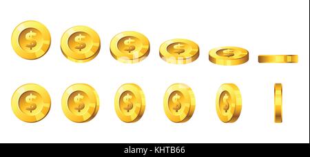 Vector cartoon style illustration de pièces d'or pour l'animation. symbole du dollar. jeu utilisateur (GUI) pour les jeux vidéos, l'ordinateur ou des web Illustration de Vecteur