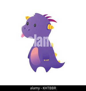 Vector illustration of cute cartoon style dragon pourpre isolé sur fond blanc. Illustration de Vecteur