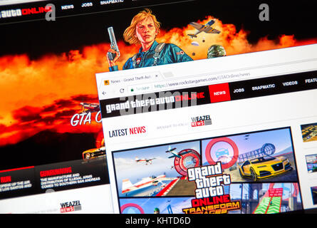 Montréal, Canada - le 7 novembre 2017 : Grand Theft Auto en ligne accueil site web. Le jeu est un monde ouvert jeu vidéo multijoueur en ligne Banque D'Images