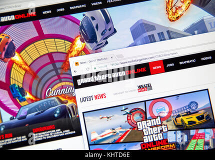 Montréal, Canada - le 7 novembre 2017 : Grand Theft Auto en ligne accueil site web. Le jeu est un monde ouvert jeu vidéo multijoueur en ligne Banque D'Images