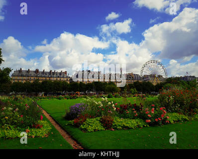 Jardin d'été des Tuileries en face du palais du Louvre à Paris, France. Banque D'Images