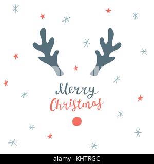 Carte de Noël à part se noyer, lettrage, cornes de cerf et les flocons de stars Illustration de Vecteur