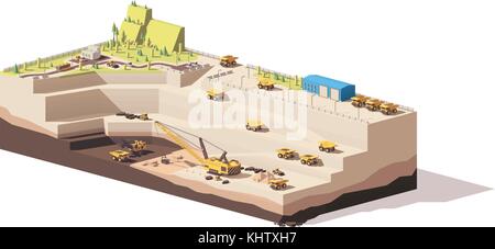 Vector poly faible mine de charbon à ciel ouvert Illustration de Vecteur