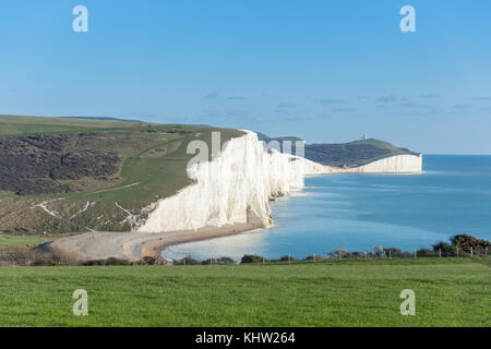 Sept Sœurs Cliffs de Seaford Head Nature Reserve, Jalhay, East Sussex, Angleterre, Royaume-Uni Banque D'Images