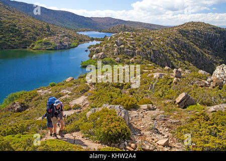 Randonneurs sur le Tarn shelf en mt field national park Banque D'Images