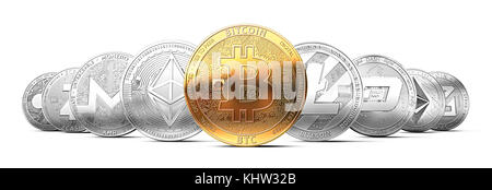 Ensemble d'cryptocurrencies avec un bitcoin d'or à l'avant comme le leader. Comme Bitcoin plus important concept cryptocurrency. Banque D'Images