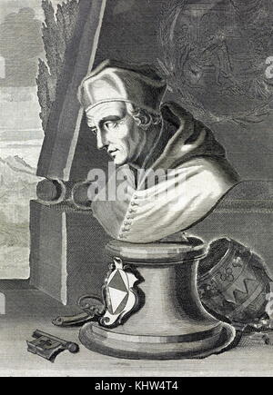 Gravure représentant un buste du Pape Gregorie XII (1326-1417) qui a été forcé de démissionner pour mettre fin à l'ouest de schisme. Gravure par Bernard Picart (1673-1733) un graveur français. En date du 18e siècle Banque D'Images