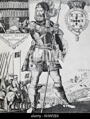 Portrait du prince Henri le Navigateur (1394-1460) habillé comme un chevalier de la Jarretière. En date du 15e siècle Banque D'Images