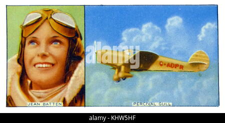 Illustration Jean Batten et son avion Percival Gull. Jean Batten (1909-1982) une nouvelle Zélande aviator et records. En date du 20e siècle Banque D'Images