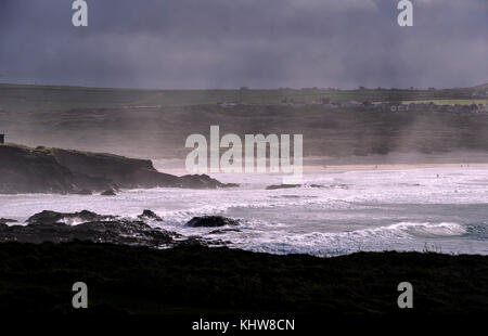 Godrevy bay cornwall novembre 2017 - une vue sur la plage de godrevy célèbre pour son surf Banque D'Images