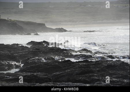 Godrevy Bay Cornwall novembre 2017 - vue sur la plage de Godrevy célèbre pour son surf Banque D'Images