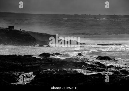 Godrevy Bay Cornwall novembre 2017 - vue sur la plage de Godrevy célèbre pour son surf Banque D'Images