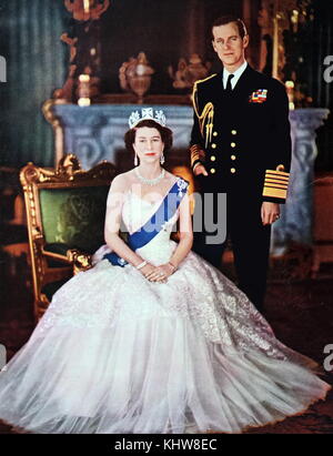 Portrait photographique de la reine Elizabeth II (1926-) et son époux le Prince Philip le duc d'Édimbourg (1921-). En date du 20e siècle Banque D'Images