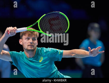 Londres, Royaume-Uni. 19 nov, 2017. atp tennis, Londres, 19 novembre 2017 David Goffin, bel, en action David Goffin, grigor Dimitrov, bel vs bul au dernier match des finales hommes tennis atp nitto dans millenium arena, O2 Arena de Londres, Royaume-Uni, le 19 novembre 2017, la saison 2017-2018 Crédit : Peter schatz/Alamy live news Banque D'Images