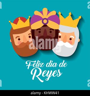 Feliz dia de los Reyes trois rois magiques apporter présente à Jésus Illustration de Vecteur