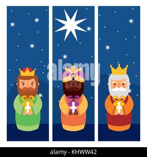 Feliz dia de los Reyes trois rois magiques apporter présente à Jésus Illustration de Vecteur